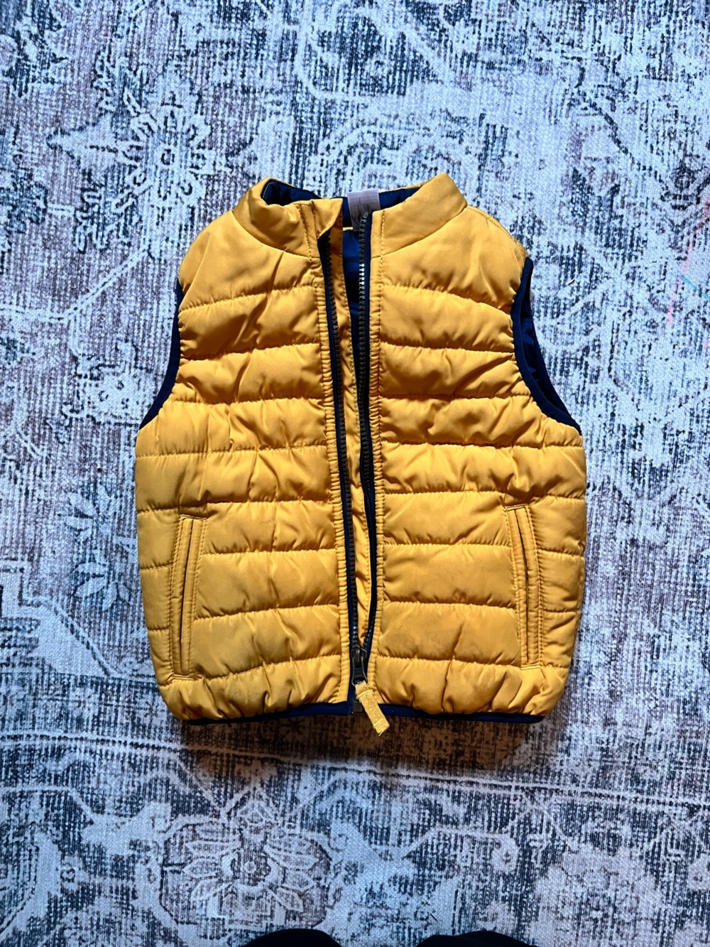 Old Navy Kids Puffer Vest in Mustard Yellow with Navy Trim